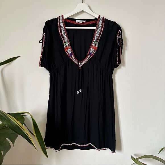 Poupette St Barth Mini Black Dress Cover Up Beaded One Size - Picture 1 of 8